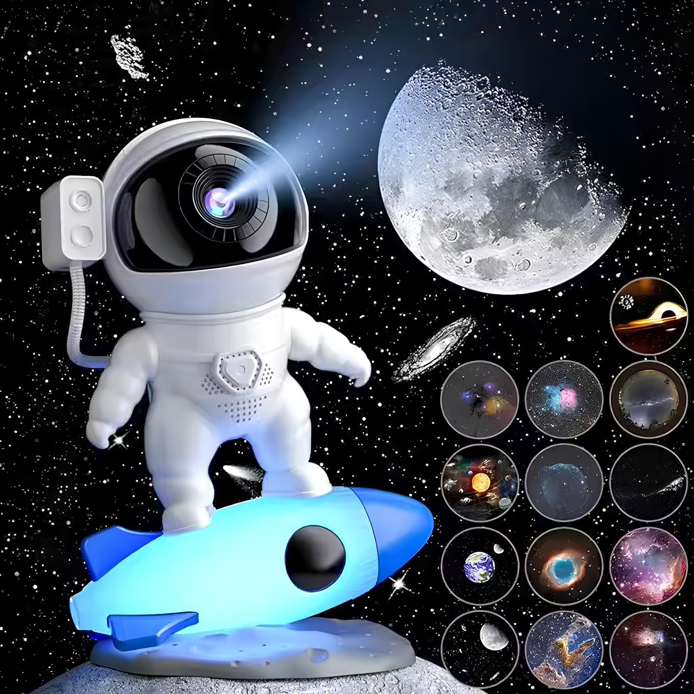 Astronauten-Nachtlichtprojektor auf Rakete, LED, Kinderzimmer, Weltraum-Thema, Mondprojektion