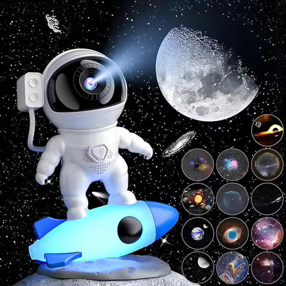 Astronauten-Nachtlichtprojektor auf Rakete, LED, Kinderzimmer, Weltraum-Thema, Mondprojektion
