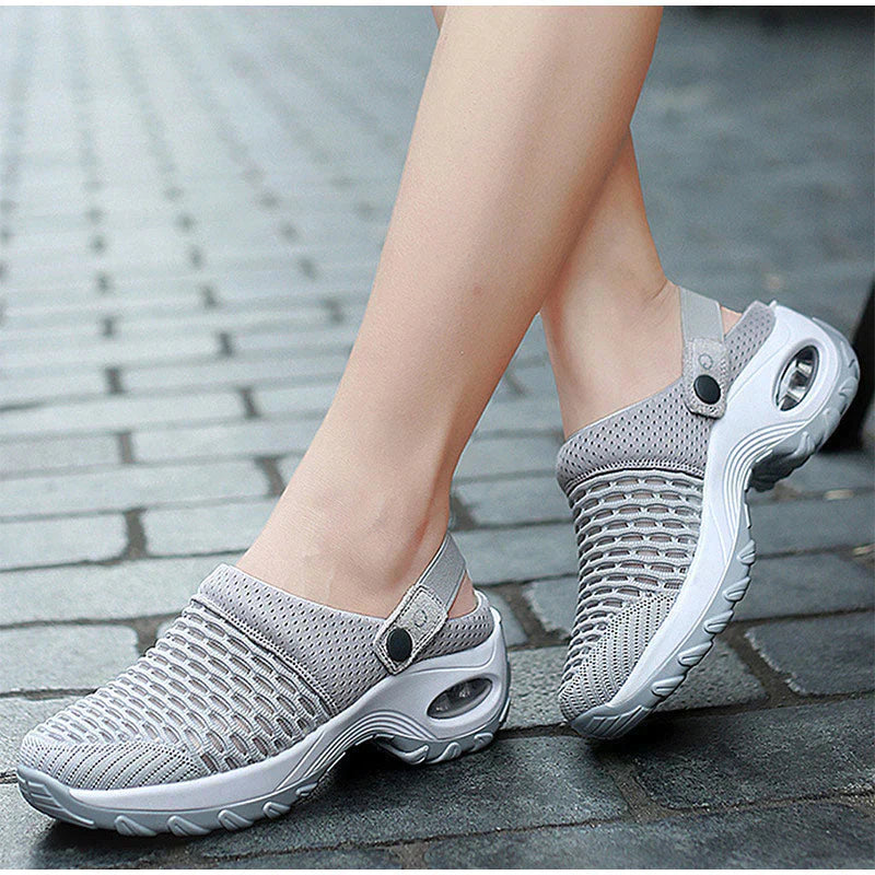 Damen Sandalen, atmungsaktiv, Mesh, grau, Sommer, Plattform, rutschfest, bequem, Strand.