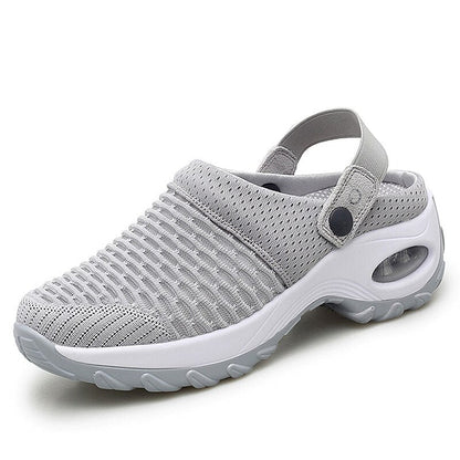 Damen-Sandale aus atmungsaktivem Mesh, grau, Plattform, Sommer, bequem, lässig, Strand.