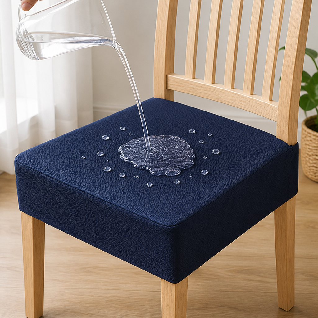 Wasserdichter marineblauer Sitzbezug, auf den Wasser gegossen wird