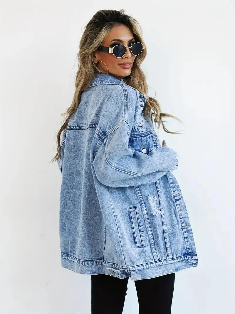 Wasserfeste & Gefütterte Oversized Damen Jeansjacke mit Kapuze – Herbstzauber Talia