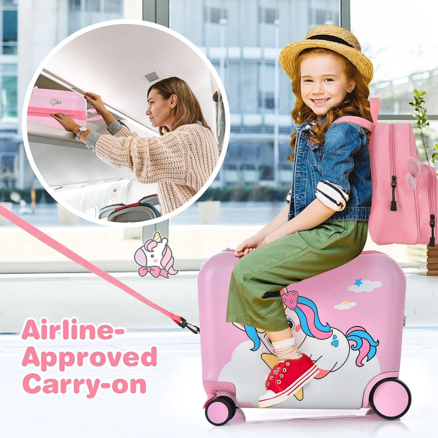 Kinder 2-teiliges Ride-On Koffer- und Reiserucksack-Set mit Spinnerrollen