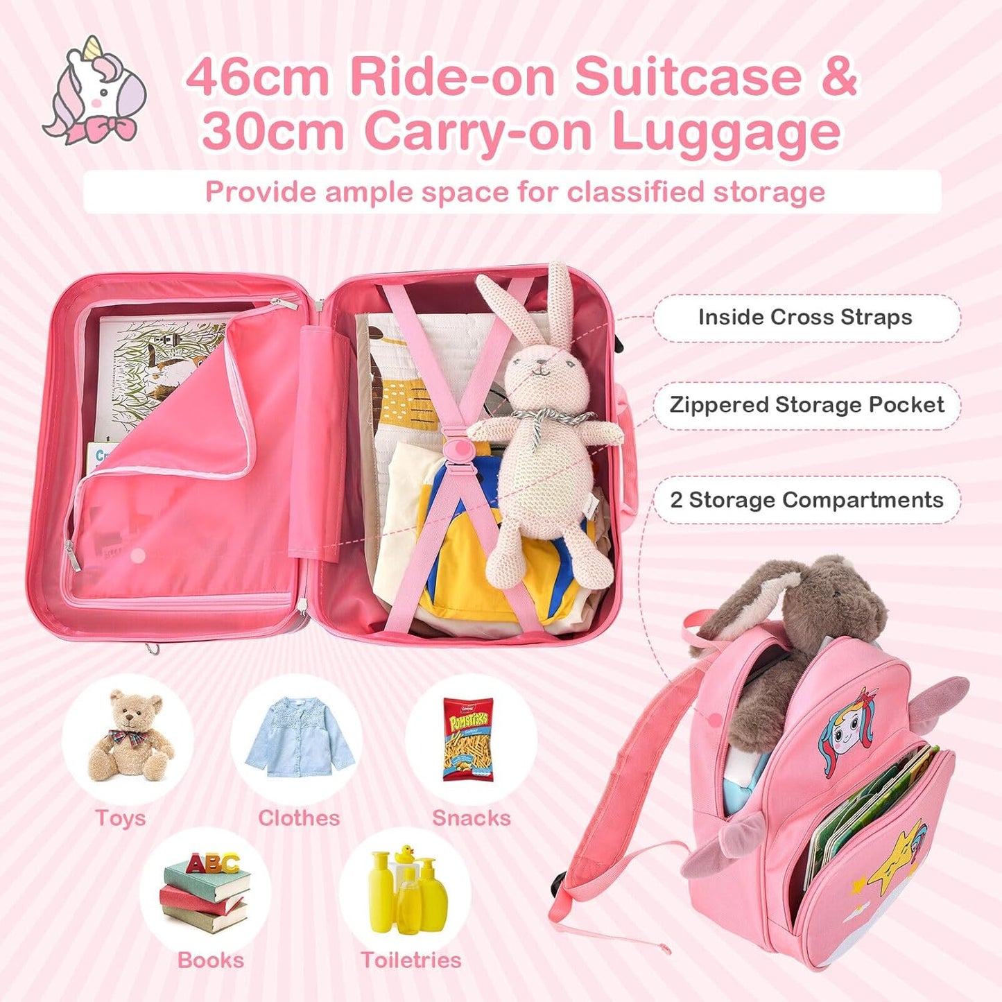Kinder 2-teiliges Ride-On Koffer- und Reiserucksack-Set mit Spinnerrollen