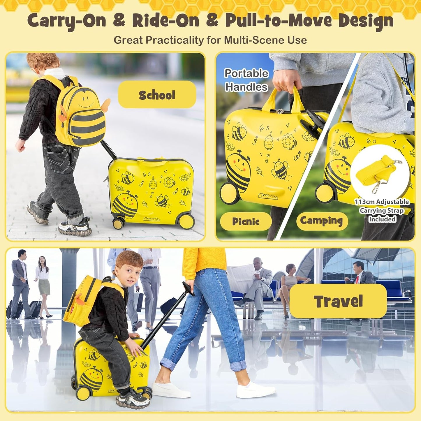 Kinder 2-teiliges Ride-On Koffer- und Reiserucksack-Set mit Spinnerrollen