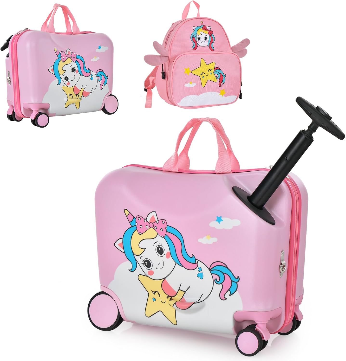 Kinder 2-teiliges Ride-On Koffer- und Reiserucksack-Set mit Spinnerrollen