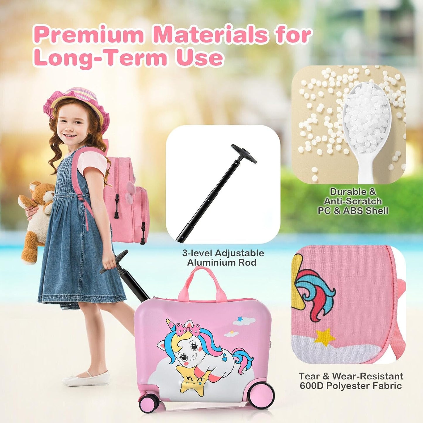 Kinder 2-teiliges Ride-On Koffer- und Reiserucksack-Set mit Spinnerrollen