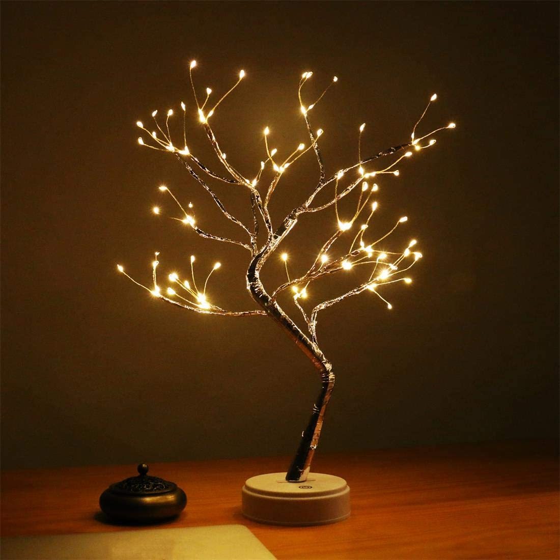 LED-Baum-Lampe, warmweiß, dekorativ, Tischleuchte, batteriebetrieben, für Wohnzimmer.