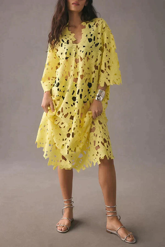 Blumen Midi Kleid mit Ösenband – Maelis