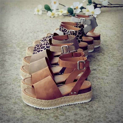 Damen Plateau-Espadrille Sandalen mit Keilabsatz & Riemchen – Livia