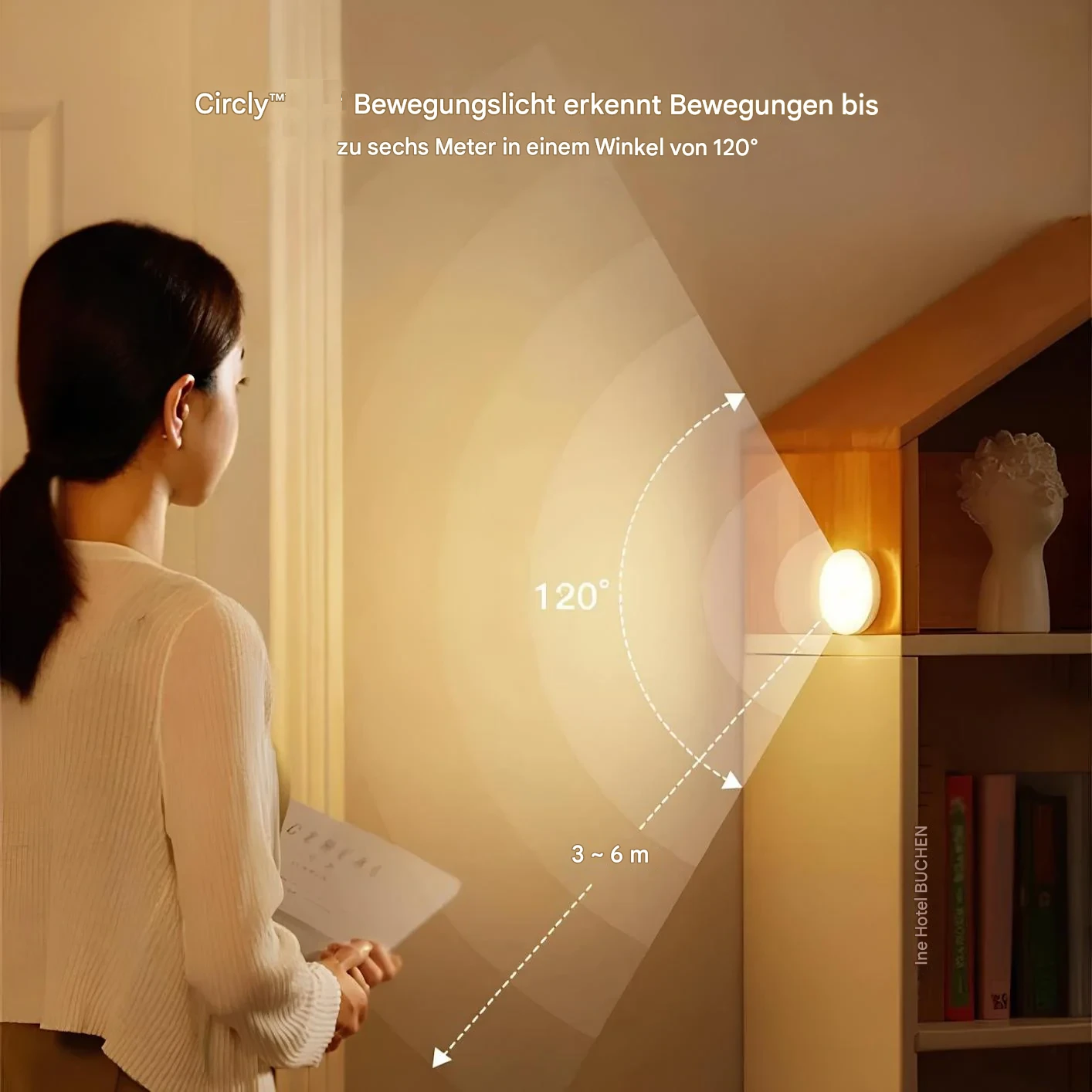 Bewegungssensor-Licht, 120° Erkennung, 3-6m Reichweite, LED, Wandmontage, Innenbereich
