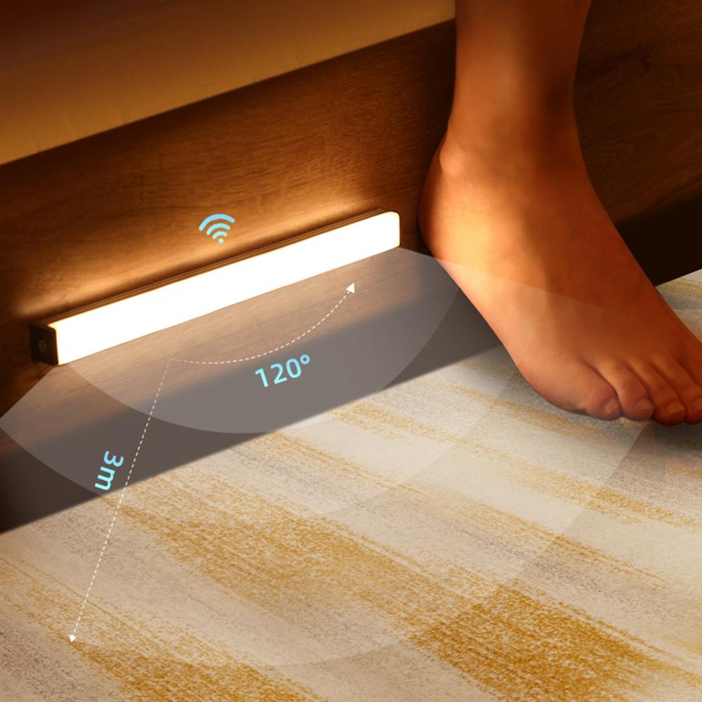 LED-Nachtlicht mit Bewegungssensor, warmweiß, batteriebetrieben, für Schlafzimmerbeleuchtung.