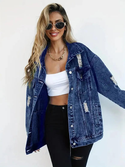 Wasserfeste & Gefütterte Oversized Damen Jeansjacke mit Kapuze – Herbstzauber Talia