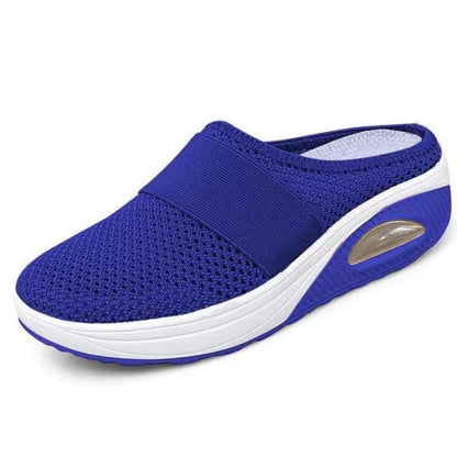 Blauer Damen-Clog, atmungsaktiv, Mesh, rutschfest, bequeme Sohle, Freizeitschuh.