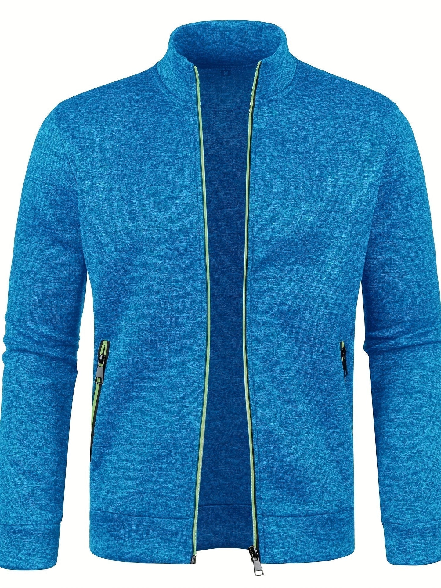 Blaue Herrenjacke, Reißverschluss, Stehkragen, Freizeitmode, Polyester, sportlich, bequem.