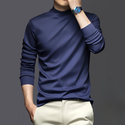 Blauer Herrenpullover, langärmelig, aus Baumwolle, modisch, elegant, für Herbst und Winter.