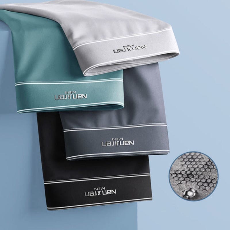 Vier ultradünne Herren-Boxershorts aus Seide in verschiedenen Farben, atmungsaktiv und bequem.