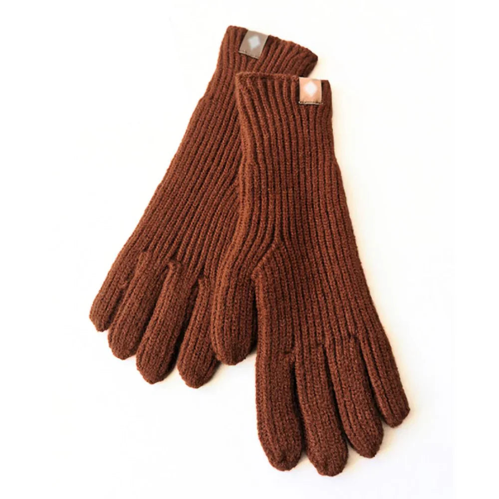 Braune Strickhandschuhe aus Wolle, warm und bequem, ideal für den Winter.