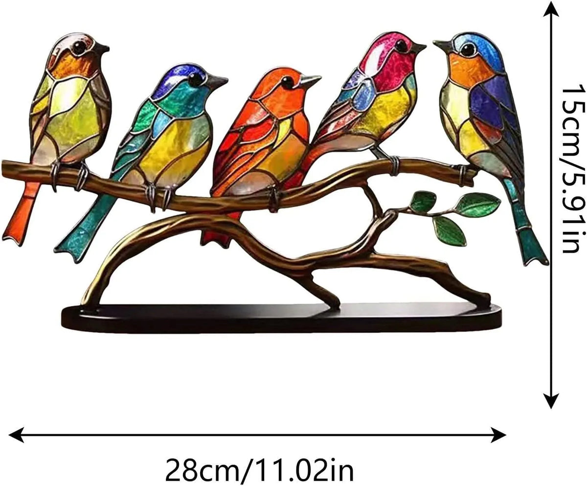 Buntes Glasvogel-Dekor auf Ast, 28cm x 15cm, handgefertigt, Wohnzimmer-Deko, Geschenkidee.
