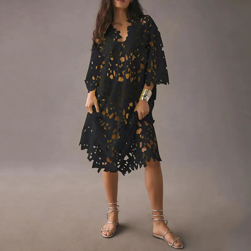 Blumen Midi Kleid mit Ösenband – Maelis