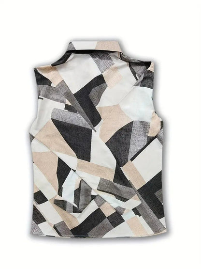 Herbstliche Damenbluse mit abstraktem Muster und Knopfleiste – Marlene