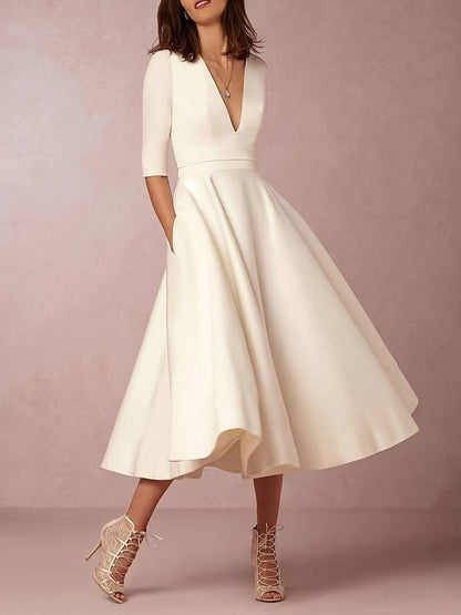Retro Weißes A-Linien-Swingkleid – Herbstzauber Vivienne
