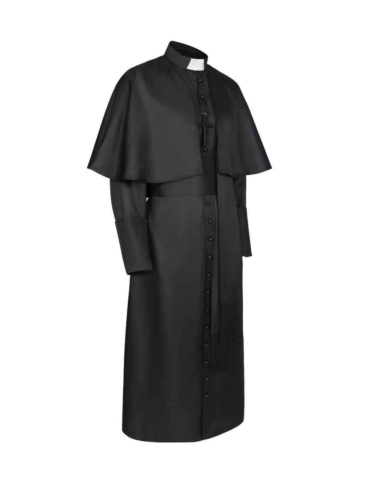 Seitenansicht des Priesterkostüms mit Schulterumhang, weitem Ärmelbund, Knopfleiste und herabhängenden Fransen 4
