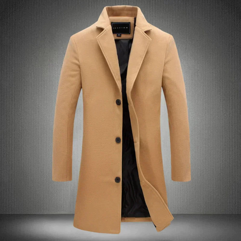 Kamel Mantel Herren, eleganter Wollmantel, einreihig, klassisch, Herbst Wintermode.