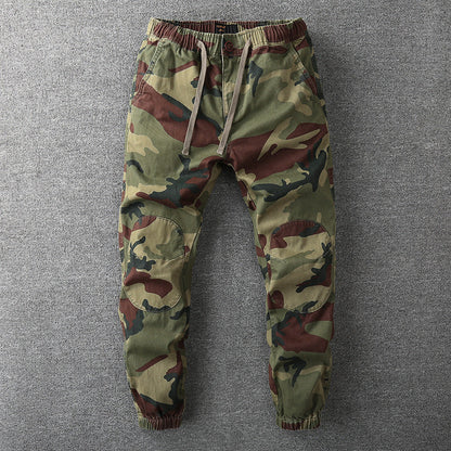 Herren Tarn-Cargohose, grün-braun, Baumwolle, elastischer Bund, Outdoor-Bekleidung.