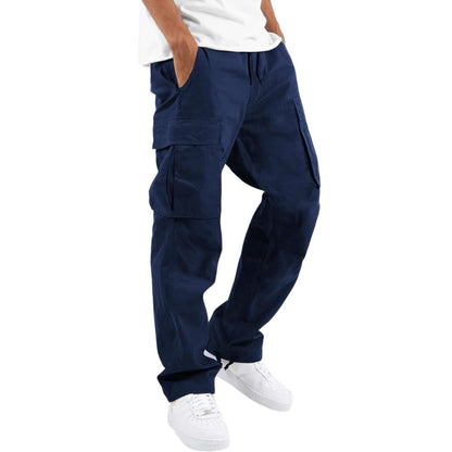 Herren-Cargohose in Marineblau mit großen Seitentaschen und Kordelzug, Frontansicht