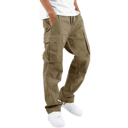 Herren-Cargohose in Beige mit großen Seitentaschen und Kordelzug, Frontansicht