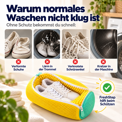 Vier Probleme beim Waschen ohne Schutz im Vergleich, darunter die geöffnete Tasche mit Sneakern 2