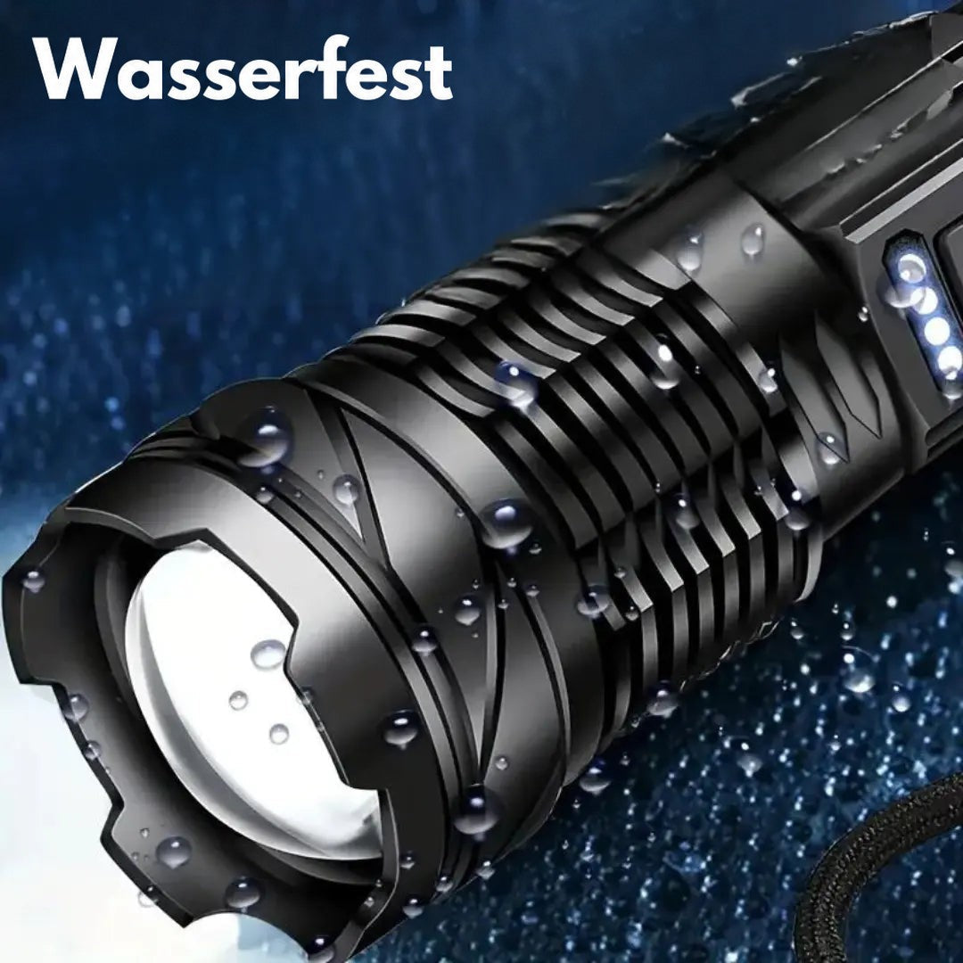 Wasserdichte Militär-Taschenlampe, 5000 Lumen, schwarz, robust, Outdoor, LED-Beleuchtung.