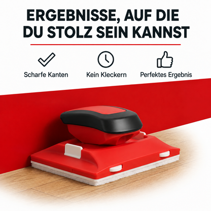 Rotes Werkzeug mit Filzkante steht an einer roten Wand direkt über dem Holzboden 2