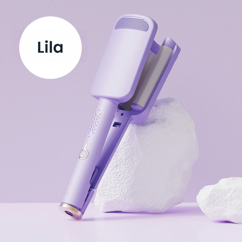 Lila Welleneisen lehnt an einem weißen Stein vor lila Hintergrund 5