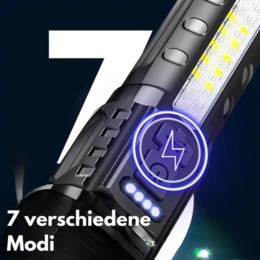Militärische Taschenlampe 5000 Lumen, schwarz, LED, 7 Modi, Outdoor, Camping, robust.