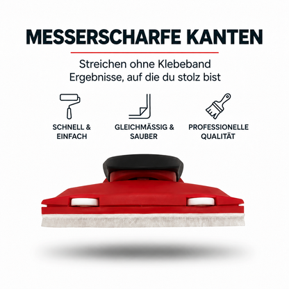 Rotes Streichwerkzeug mit schwarzem Griff und weißem Filzstreifen an der Unterkante in der Frontansicht 1