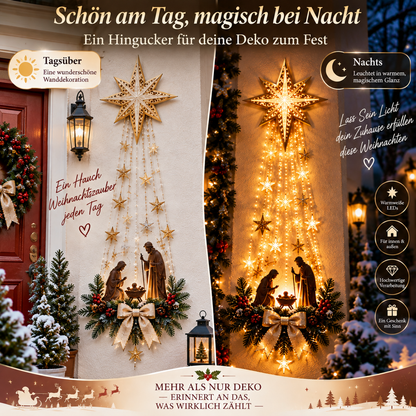 Vergleich der Wanddeko bei Tag ohne Licht und bei Nacht mit warm leuchtenden Lichterketten 5