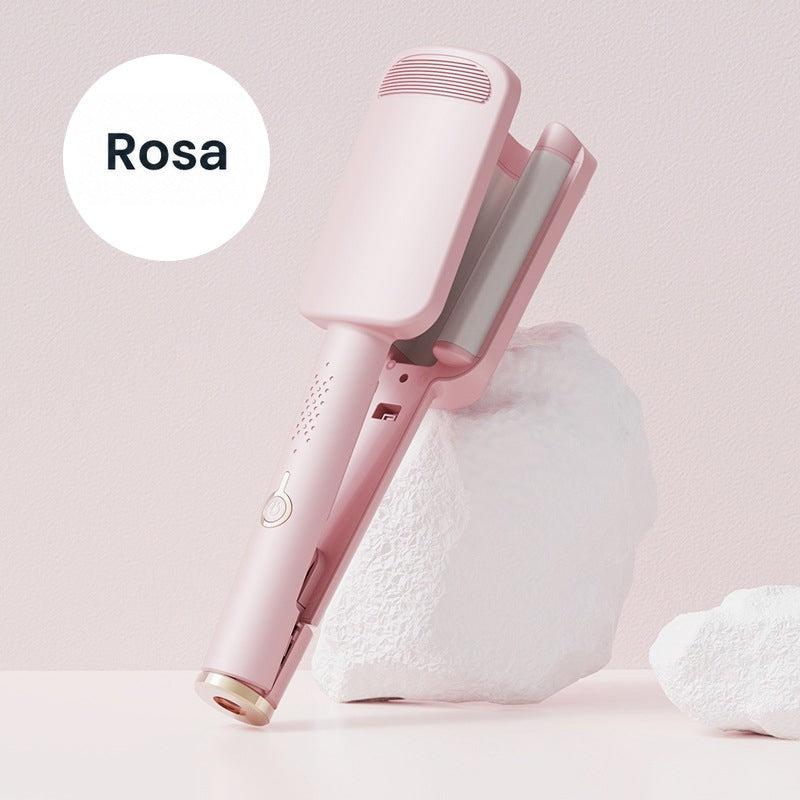 Rosa Welleneisen steht schräg an einen weißen Stein gelehnt vor rosa Hintergrund 3