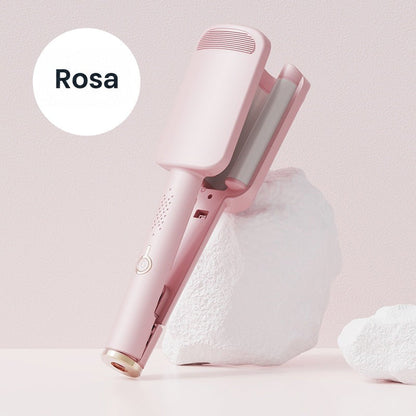 Rosa Welleneisen steht schräg an einen weißen Stein gelehnt vor rosa Hintergrund 3