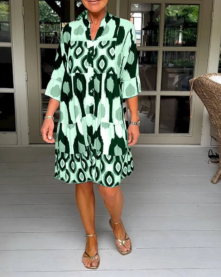 Trendy Kurzarmkleid mit abstraktem Print & lockerem Schnitt – Liora