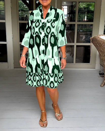 Trendy Kurzarmkleid mit abstraktem Print & lockerem Schnitt – Liora