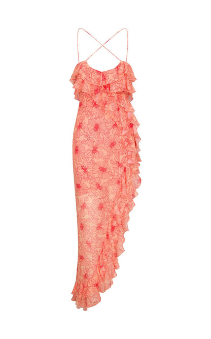 Chiffon-Maxikleid mit Rüschen und gekreuztem Ausschnitt – Elenna