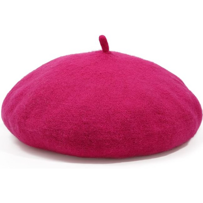 Pinkfarbenes Wollberet mit kleinem Stiel, einzeln auf weißem Hintergrund abgebildet 6
