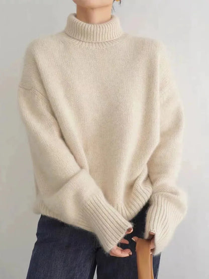 Damen Kaschmir Rollkragenpullover, beige, Herbst Winter 2023, locker, 100% Wolle.