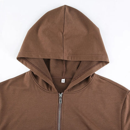 Herbstliche Trendige Figurbetonte Damen Cropped Zip-Up Hoodie mit Kapuze – Alina