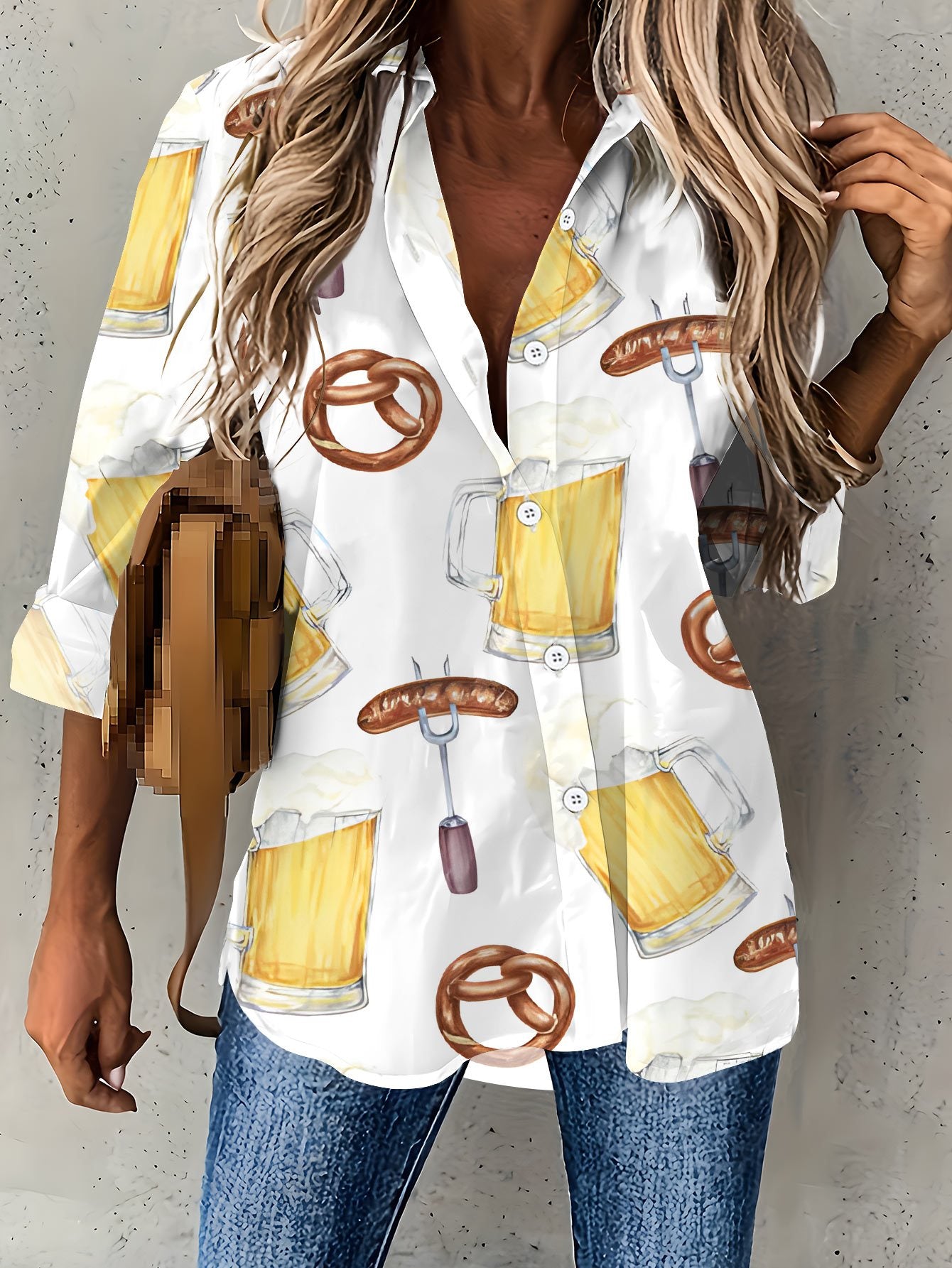 Damen Plus Size Bluse mit All-Over-Print – Greta Oktoberfest 2026