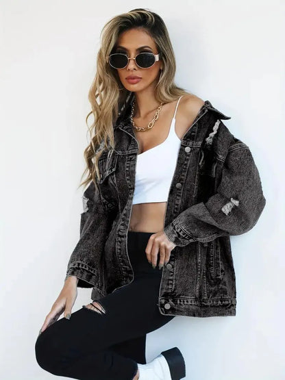 Wasserfeste & Gefütterte Oversized Damen Jeansjacke mit Kapuze – Herbstzauber Talia