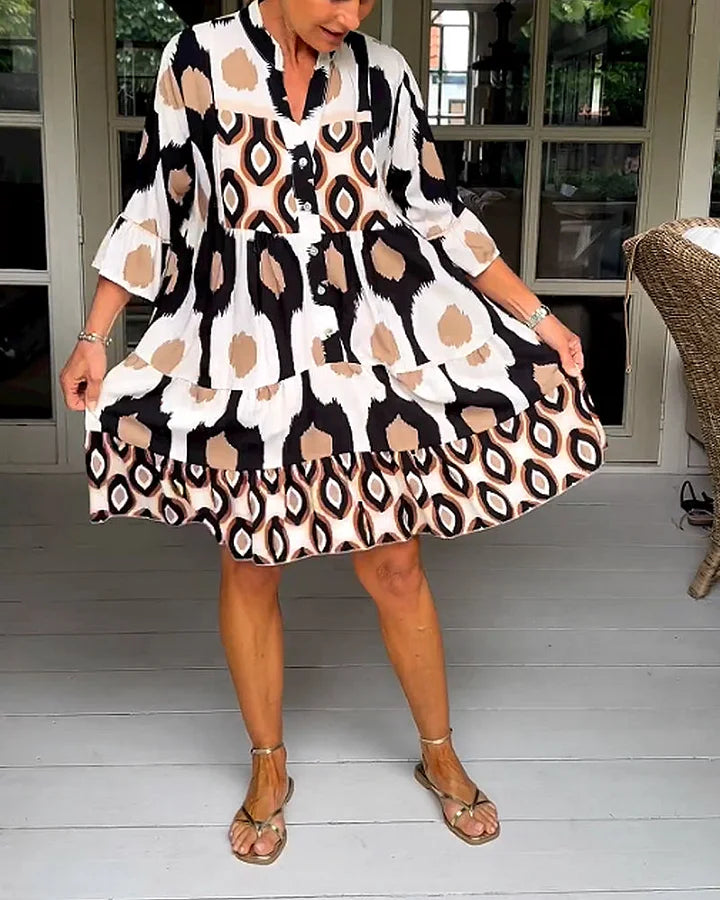 Trendy Kurzarmkleid mit abstraktem Print & lockerem Schnitt – Liora