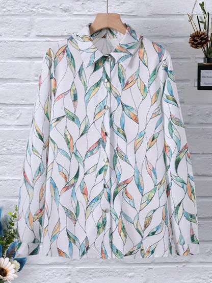 Herbstliche Damenbluse mit abstraktem Muster und Knopfleiste – Marlene